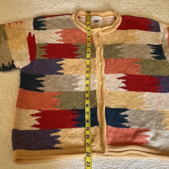 Cotton Blend Women’s Sweater Top Cardigan Large Southwestern Patchwork Colorful - Picture 10 of 16